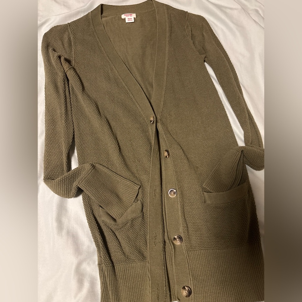 Dark Olive Button Front Cardigan - Picture 1 of 6